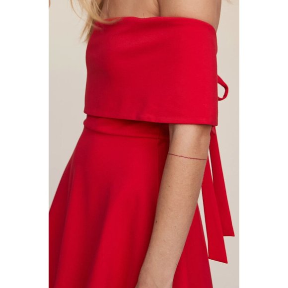 Revolve LPA Dress Off The Shoulder Red Cayenne Mini Skater - Picture 4 of 12
